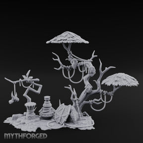 Face-Gnarled Rope-Beaded Tribal Spirit Tree Scene Miniature for Dungeons and Dragons, Pathfinder or other TTRPGs