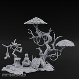 Face-Gnarled Rope-Beaded Tribal Spirit Tree Scene Miniature for Dungeons and Dragons, Pathfinder or other TTRPGs
