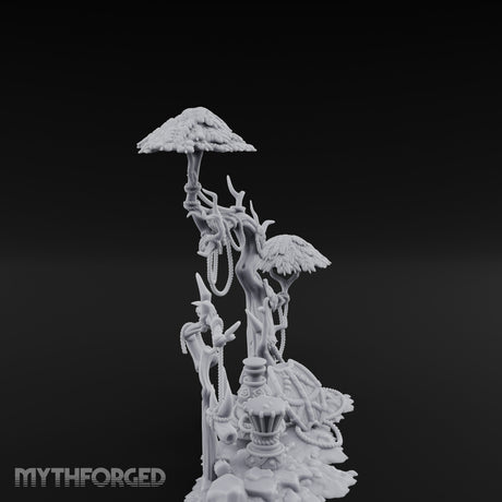 Face-Gnarled Rope-Beaded Tribal Spirit Tree Scene Miniature for Dungeons and Dragons, Pathfinder or other TTRPGs