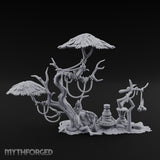 Face-Gnarled Rope-Beaded Tribal Spirit Tree Scene Miniature for Dungeons and Dragons, Pathfinder or other TTRPGs