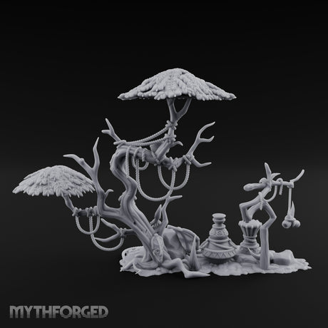 Face-Gnarled Rope-Beaded Tribal Spirit Tree Scene Miniature for Dungeons and Dragons, Pathfinder or other TTRPGs
