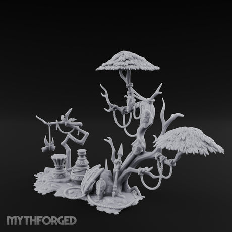 Face-Gnarled Rope-Beaded Tribal Spirit Tree Scene Miniature for Dungeons and Dragons, Pathfinder or other TTRPGs