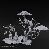 Face-Gnarled Rope-Beaded Tribal Spirit Tree Scene Miniature for Dungeons and Dragons, Pathfinder or other TTRPGs