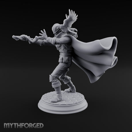 Falcon Perching Human Gunslinger Miniature for Dungeons and Dragons, Pathfinder or other TTRPGs