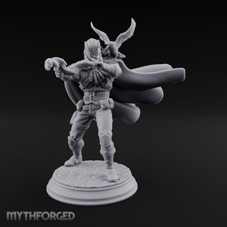 Falcon Perching Human Gunslinger Miniature for Dungeons and Dragons, Pathfinder or other TTRPGs