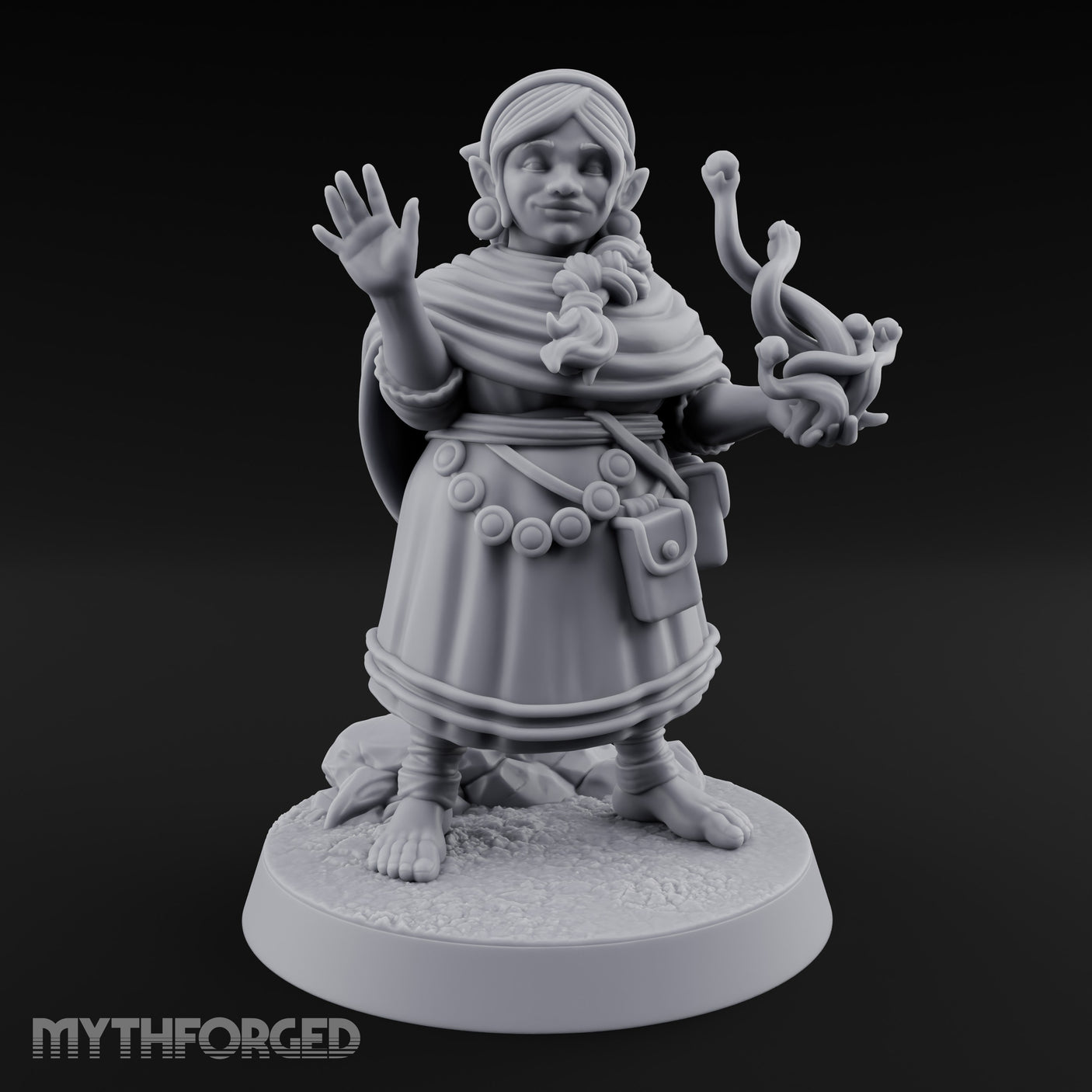 Familiar Clutching Hand Raised Halfling Empath Miniature for Dungeons and Dragons, Pathfinder or other TTRPGs