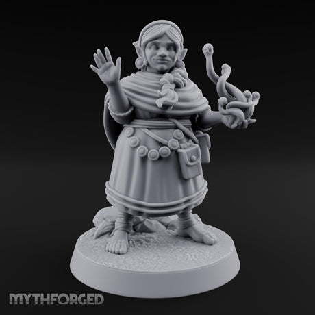 Familiar Clutching Hand Raised Halfling Empath Miniature for Dungeons and Dragons, Pathfinder or other TTRPGs