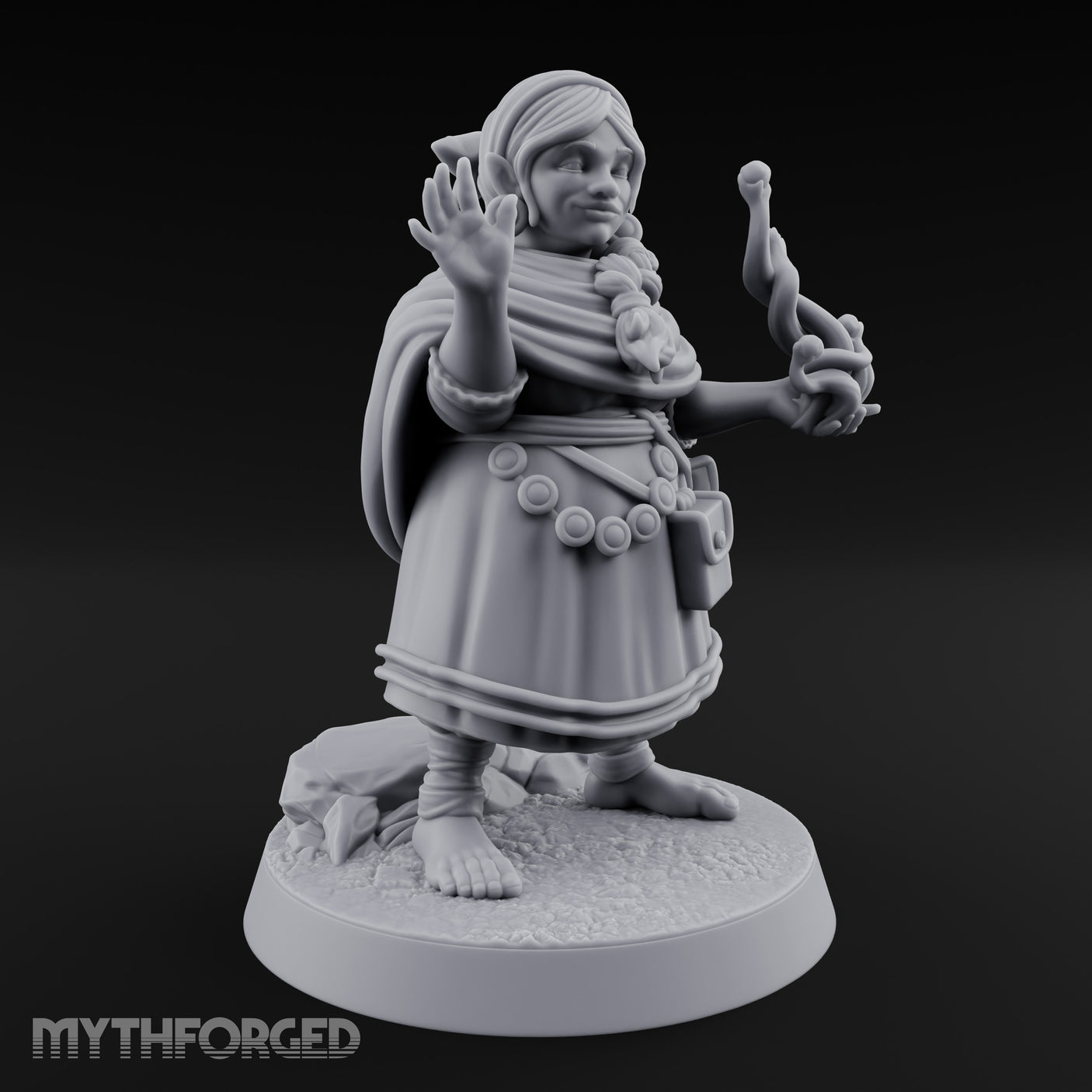 Familiar Clutching Hand Raised Halfling Empath Miniature for Dungeons and Dragons, Pathfinder or other TTRPGs