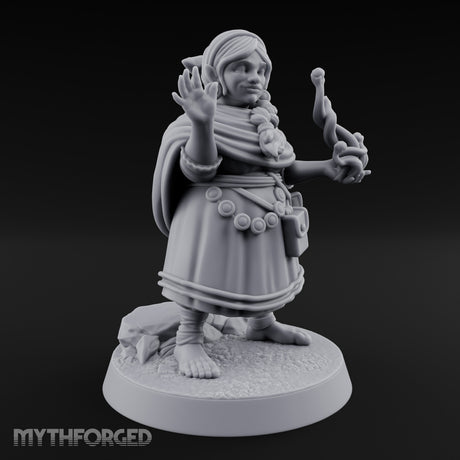 Familiar Clutching Hand Raised Halfling Empath Miniature for Dungeons and Dragons, Pathfinder or other TTRPGs
