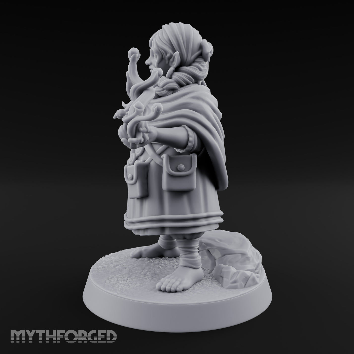 Familiar Clutching Hand Raised Halfling Empath Miniature for Dungeons and Dragons, Pathfinder or other TTRPGs