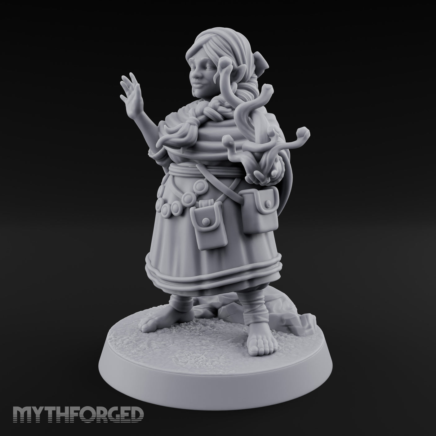 Familiar Clutching Hand Raised Halfling Empath Miniature for Dungeons and Dragons, Pathfinder or other TTRPGs
