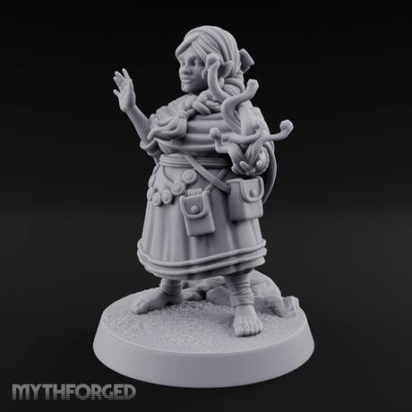 Familiar Clutching Hand Raised Halfling Empath Miniature for Dungeons and Dragons, Pathfinder or other TTRPGs