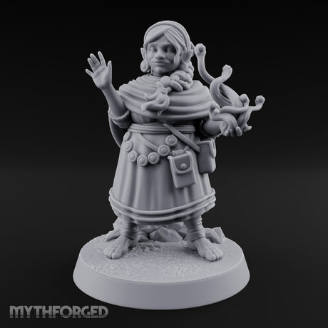 Familiar Clutching Hand Raised Halfling Empath Miniature for Dungeons and Dragons, Pathfinder or other TTRPGs