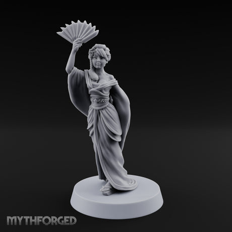 Fan Dancing Human Geisha Model A Miniature for Dungeons and Dragons, Pathfinder or other TTRPGs