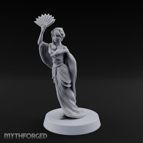Fan Dancing Human Geisha Model A Miniature for Dungeons and Dragons, Pathfinder or other TTRPGs