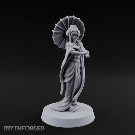 Fan Dancing Human Geisha Model B Miniature for Dungeons and Dragons, Pathfinder or other TTRPGs