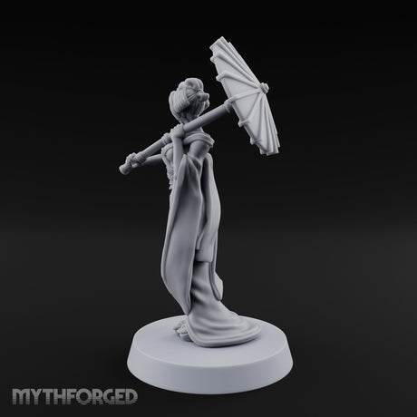 Fan Dancing Human Geisha Model B Miniature for Dungeons and Dragons, Pathfinder or other TTRPGs