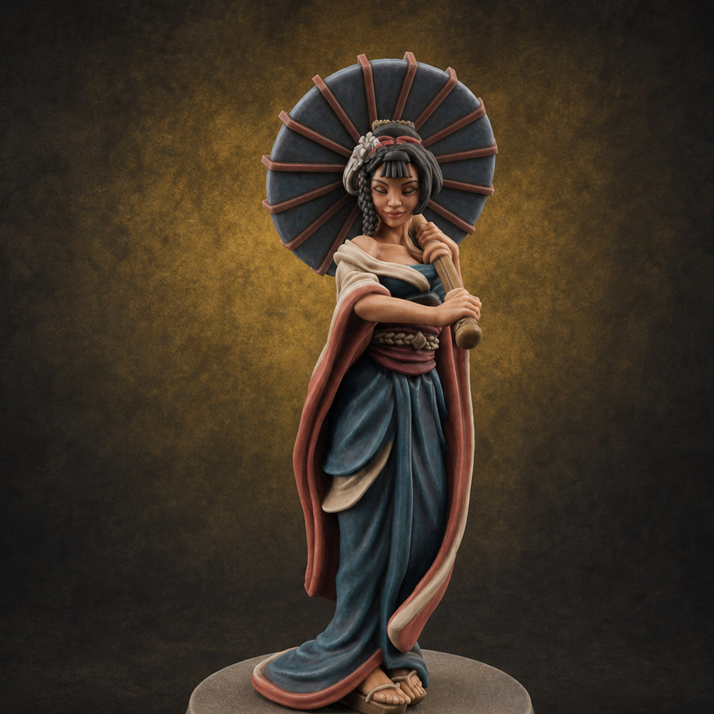 Fan Dancing Human Geisha Model B — painted concept preview (miniature supplied unpainted)