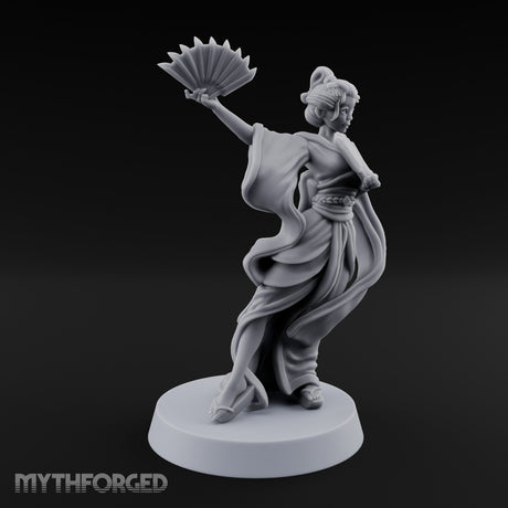 Fan Dancing Human Geisha Model C Miniature for Dungeons and Dragons, Pathfinder or other TTRPGs