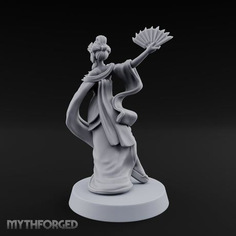 Fan Dancing Human Geisha Model C Miniature for Dungeons and Dragons, Pathfinder or other TTRPGs