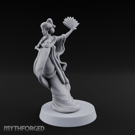 Fan Dancing Human Geisha Model C Miniature for Dungeons and Dragons, Pathfinder or other TTRPGs