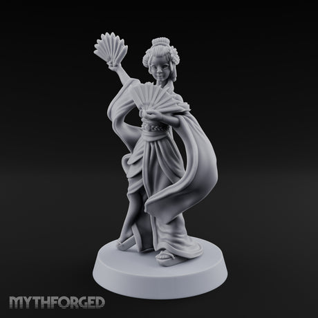 Fan Dancing Human Geisha Model C Miniature for Dungeons and Dragons, Pathfinder or other TTRPGs
