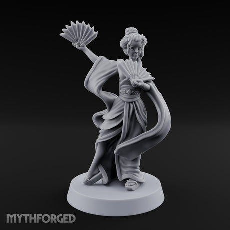 Fan Dancing Human Geisha Model C Miniature for Dungeons and Dragons, Pathfinder or other TTRPGs