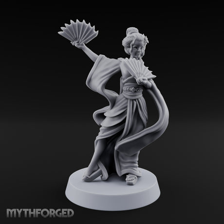Fan Dancing Human Geishas Miniature for Dungeons and Dragons, Pathfinder or other TTRPGs