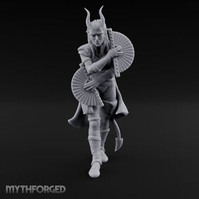 Fan Dancing Tiefling Bard Miniature for Dungeons and Dragons, Pathfinder or other TTRPGs