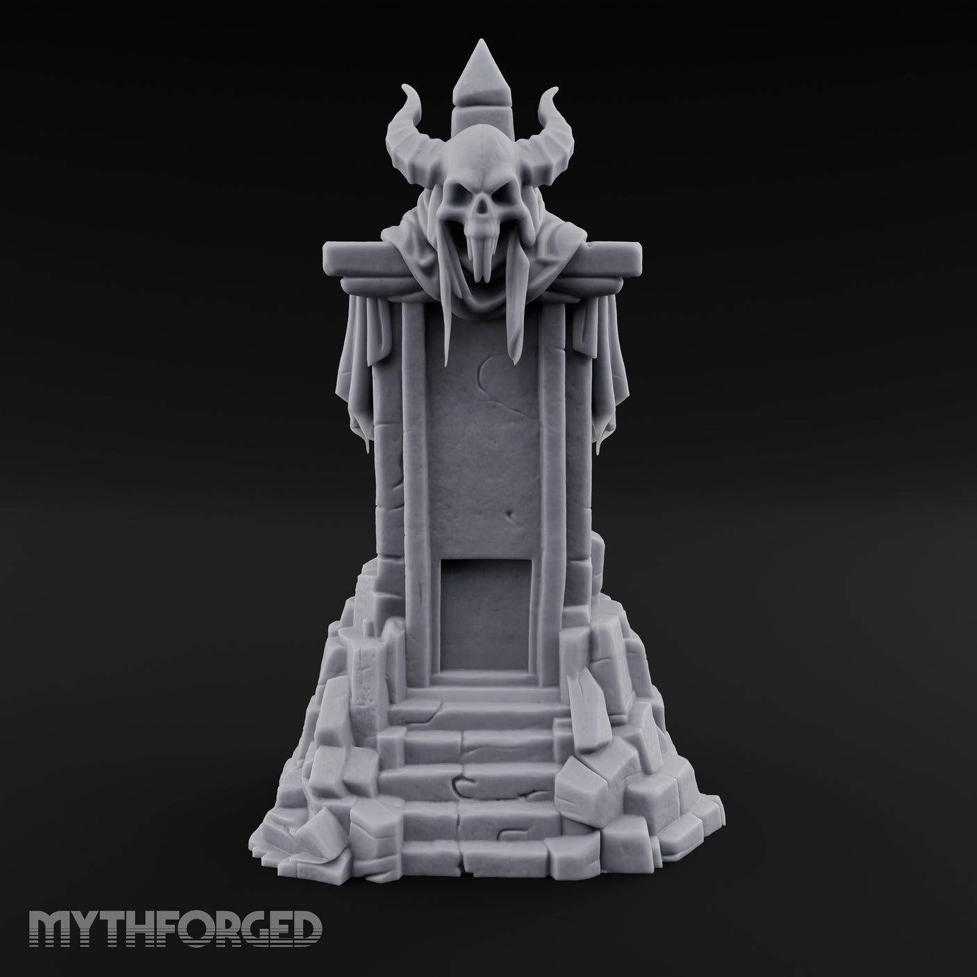 Fang-Bared Horn-Crowned Demon Skull Tombstone Miniature for Dungeons and Dragons, Pathfinder or other TTRPGs