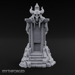 Fang-Bared Horn-Crowned Demon Skull Tombstone Miniature for Dungeons and Dragons, Pathfinder or other TTRPGs