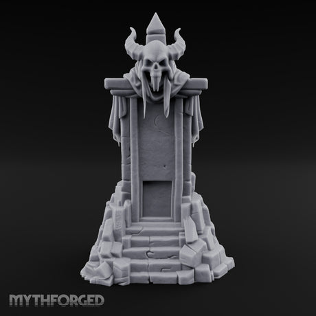 Fang-Bared Horn-Crowned Demon Skull Tombstone Miniature for Dungeons and Dragons, Pathfinder or other TTRPGs