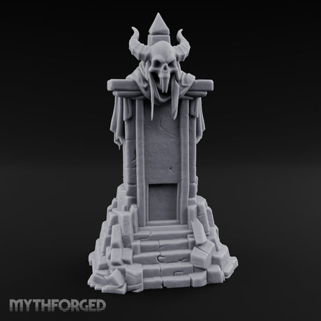 Fang-Bared Horn-Crowned Demon Skull Tombstone Miniature for Dungeons and Dragons, Pathfinder or other TTRPGs