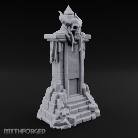 Fang-Bared Horn-Crowned Demon Skull Tombstone Miniature for Dungeons and Dragons, Pathfinder or other TTRPGs