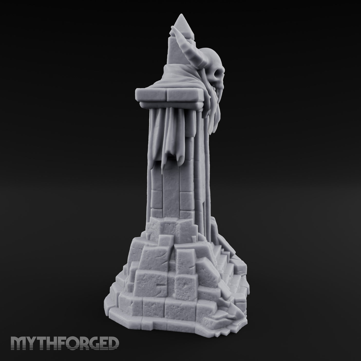 Fang-Bared Horn-Crowned Demon Skull Tombstone Miniature for Dungeons and Dragons, Pathfinder or other TTRPGs