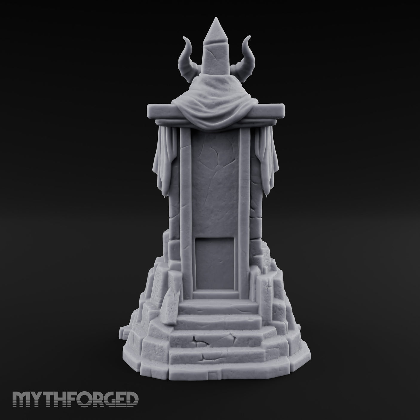 Fang-Bared Horn-Crowned Demon Skull Tombstone Miniature for Dungeons and Dragons, Pathfinder or other TTRPGs