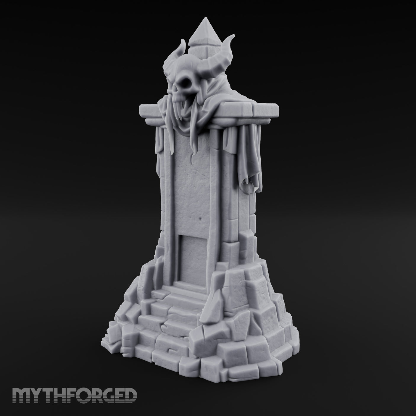 Fang-Bared Horn-Crowned Demon Skull Tombstone Miniature for Dungeons and Dragons, Pathfinder or other TTRPGs
