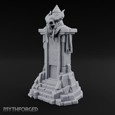 Fang-Bared Horn-Crowned Demon Skull Tombstone Miniature for Dungeons and Dragons, Pathfinder or other TTRPGs