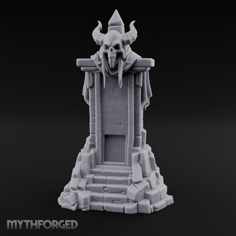 Fang-Bared Horn-Crowned Demon Skull Tombstone Miniature for Dungeons and Dragons, Pathfinder or other TTRPGs