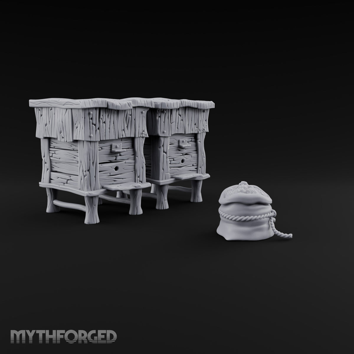 Bees Clocked Out, Flour Clocked In Wooden Beehives with Feed Sack
