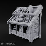 Harvest Tiers, Sack Below Wooden Produce Display Rack
