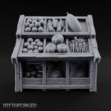 Harvest Tiers, Sack Below Wooden Produce Display Rack