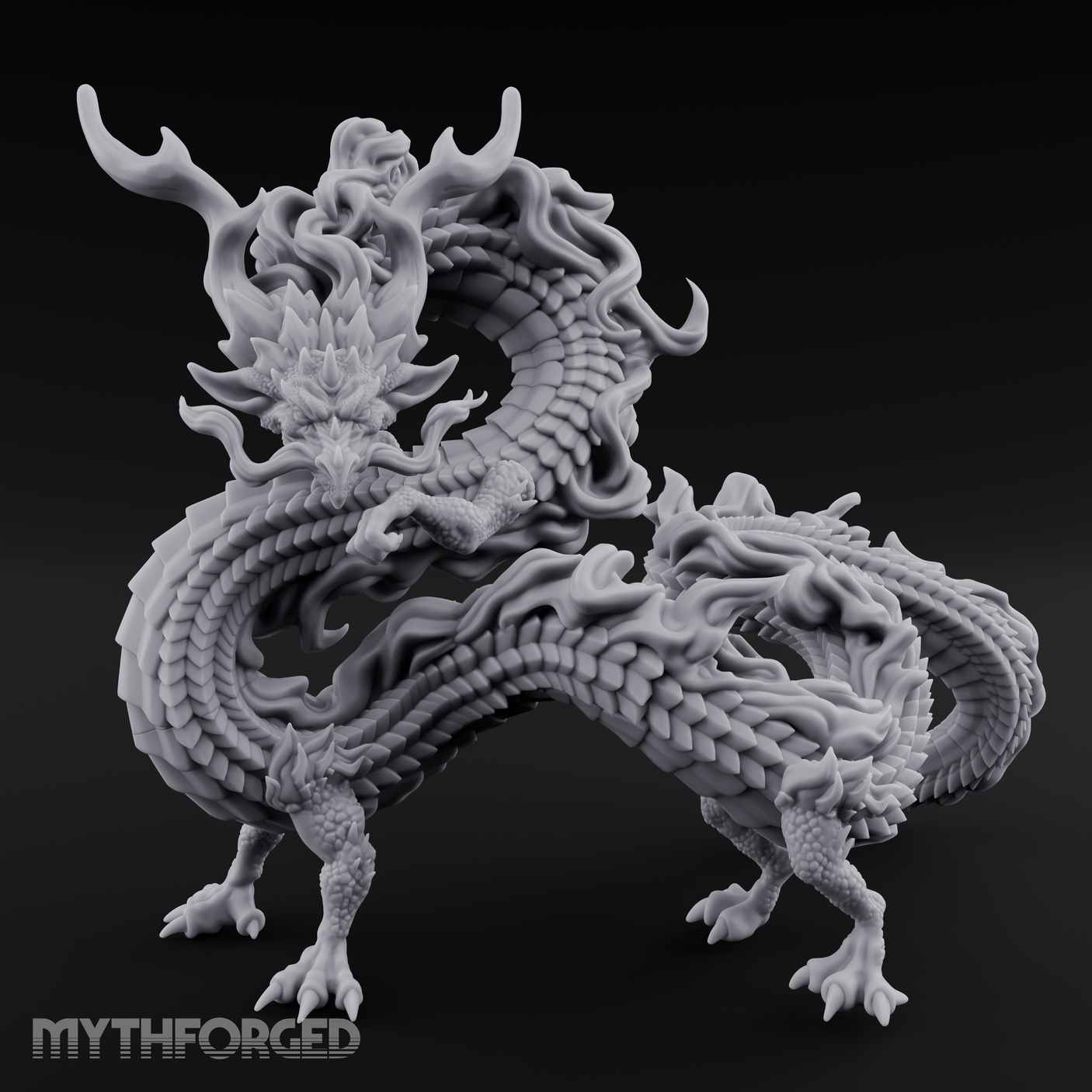Coiling In Repose Lung Dragon Miniature for Dungeons and Dragons, Pathfinder or other TTRPGs