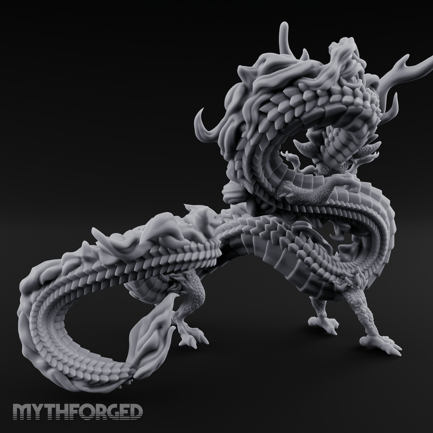 Coiling In Repose Lung Dragon Miniature for Dungeons and Dragons, Pathfinder or other TTRPGs