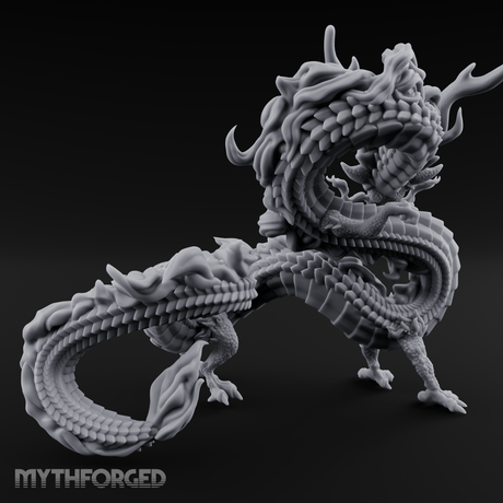 Coiling In Repose Lung Dragon Miniature for Dungeons and Dragons, Pathfinder or other TTRPGs