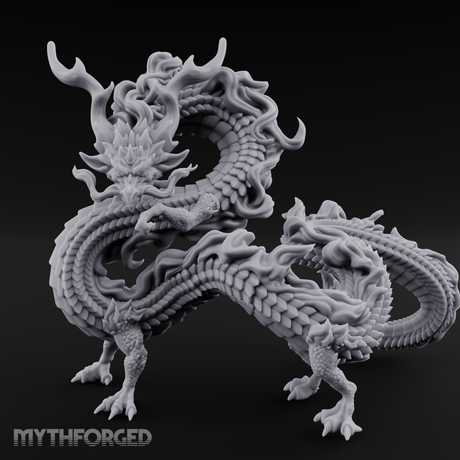 Coiling In Repose Lung Dragon Miniature for Dungeons and Dragons, Pathfinder or other TTRPGs