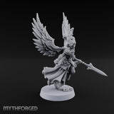 Dawn Lands Running Aasimar Female Paladin with Spear and Feathered Wings — Spear