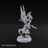 Dawn Lands Running Aasimar Female Paladin with Spear and Feathered Wings — Spear