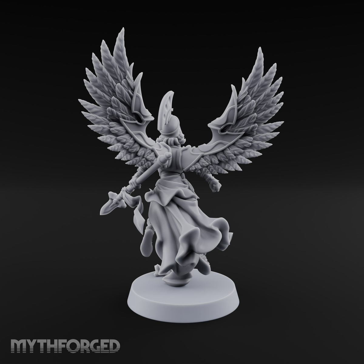 Dawn Lands Running Aasimar Female Paladin with Spear and Feathered Wings — Spear