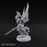 Dawn Lands Running Aasimar Female Paladin with Spear and Feathered Wings — Spear